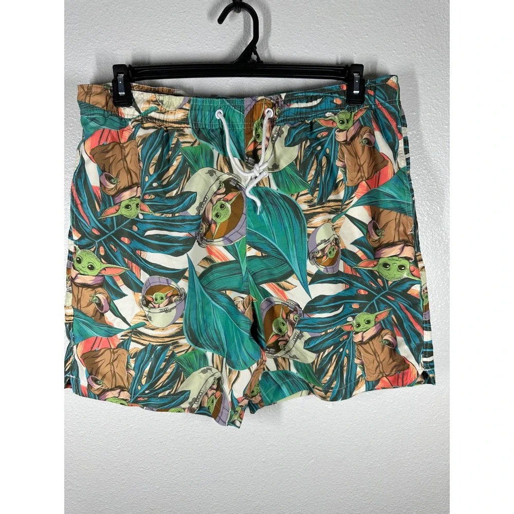 Star Wars Swim Trunks Mens L Grogu Baby Yoda‎ Tropical Mandalorian Board Shorts